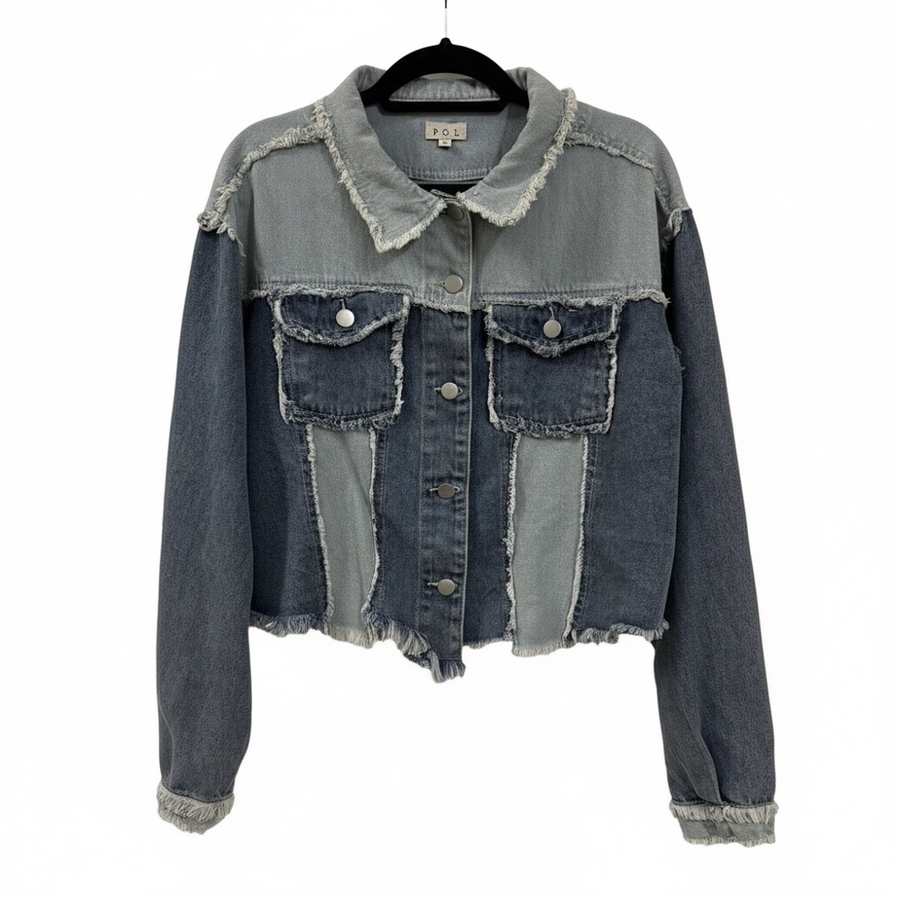 Pol Two-Tone Patchwork Distressed Jean Jacket - image 1